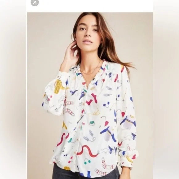 Anthropologie Maeve Marisol Ruffled Ski Blouse Top Size 2 EUC - Picture 12 of 12